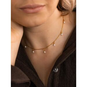 Louise Carter 18k Gold Plated Delicate Freshwater Pearl Droplet Station Necklace
